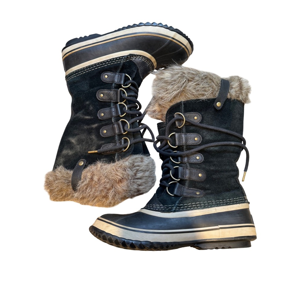 Sorel Women's Waterproof Snow Boots Size 10 Black Faux Fur Lace Up duck boots